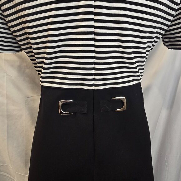 Vintage David Warren Dress Black & White Size 8 Strips Belt Zip - Picture 6 of 12